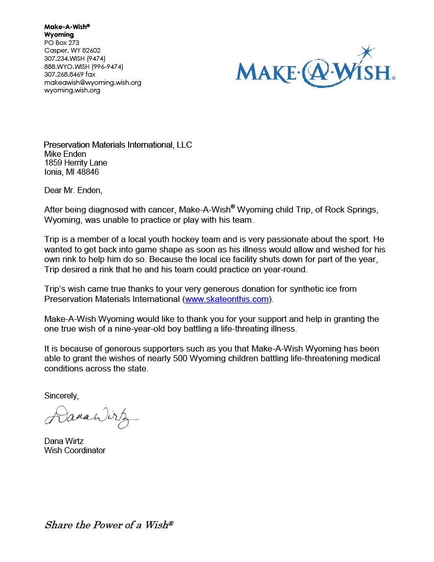 letter from Make a Wish foundation